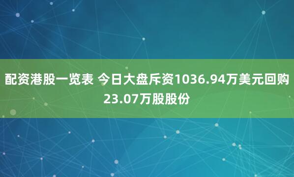 配资港股一览表 今日大盘斥资1036.94万美元回购23.07万股股份